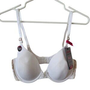 Maidenform 34C Extra Coverage White T-Shirt Bra Comfy Cups Lace Accents NEW